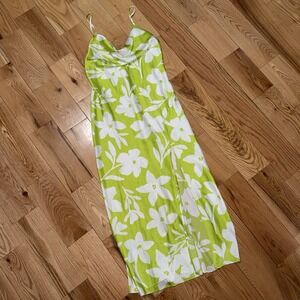 Paper Heart Womens Maxi Dress Lime Green And White Floral Leg Slit Size M